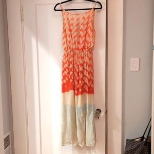 Anthropologie silk dip dye maxi dress size small coral cream light blue